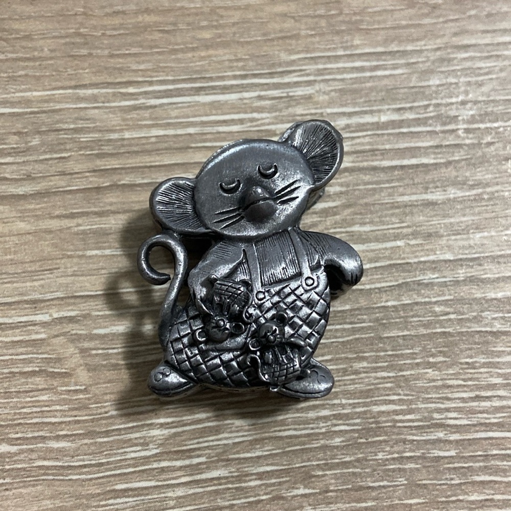 Vintage Torino Pewter Mouse Jewelry Necklace Brooch Earrings Trinket Box Set